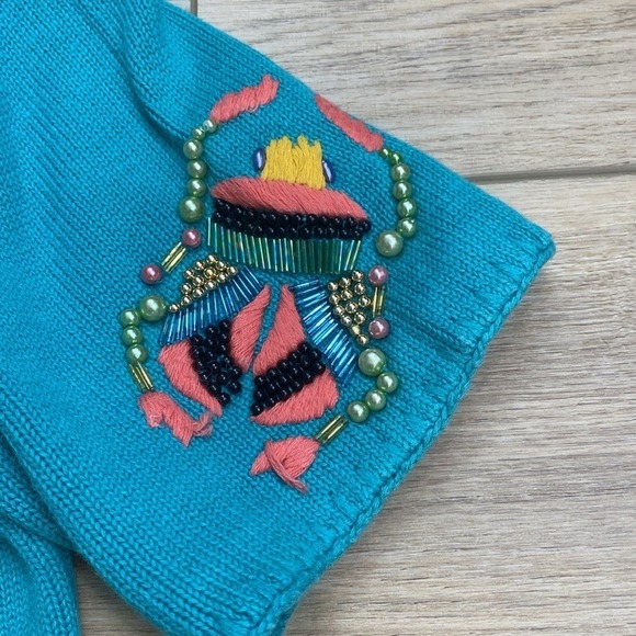 Vintage Michael Simon Scarab Beetle Sweater Unique Insect Beaded‎ Twee - Picture 5 of 14